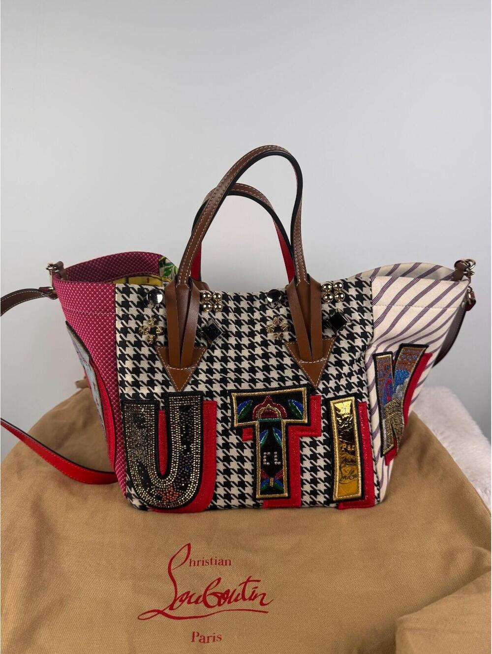 Christian Louboutin Caracaba Large Mix-Print Tote Motif Embroidered Multicolor - Picture 9 of 16
